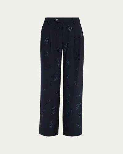 Libertine Kind Of Blue Embellished Silk Baggy Trousers