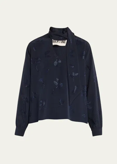 Libertine Kind Of Blue Slim Blouse With Keith Tie Neck In Frenv