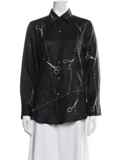 Pre-owned Libertine Linen Graphic Print Button-up Top In Black