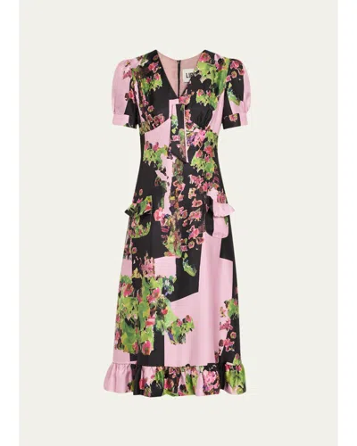 Libertine London Terrace Short-sleeve Ruffle Midi Dress In Pink