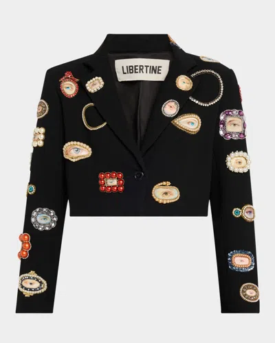 Libertine Lovers Eye Redux Embellished Margaret Wool Jacket In Black