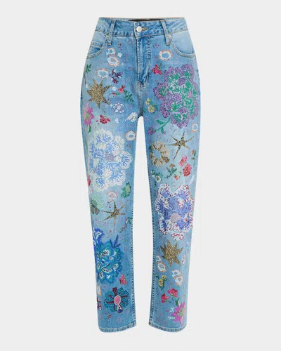 Libertine Luxe Bouquet Straight-leg Ankle Boyfriend Jeans In Wasbu