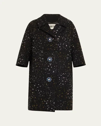 Libertine Meteor Shower Crystal Wool Patch Pocket Coat In Black