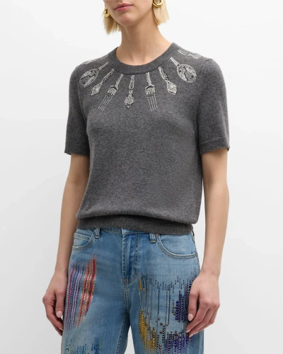 Libertine Michelin Star Cashmere Pullover With Rhinestone Detail In Cha