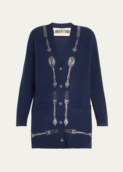 Libertine Michelin Star Crystal Oversized Cashmere Cardigan In Nvy