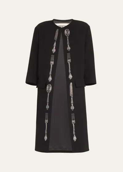 Libertine Michelin Star Duster Coat With Crystal Details In Black