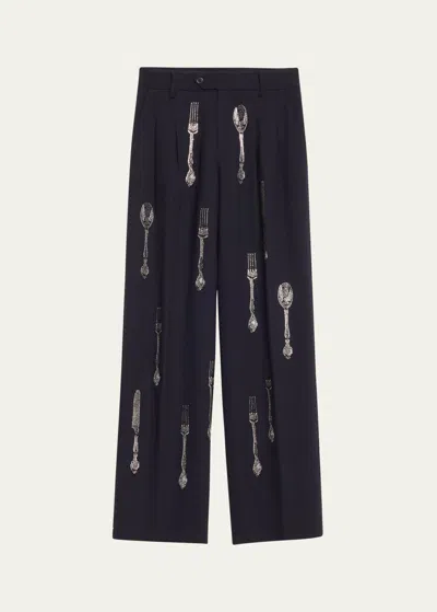 Libertine Michelin Star Wool Baggy Trousers With Crystal Detail In Nvy