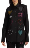 Libertine Modern Toile Collarless Tunic Blouse Shirt In Black, White In Black