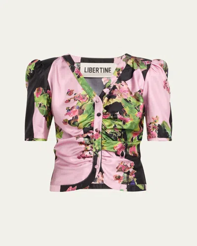Libertine Monaco Pink London Terrace Ruched Silk Top