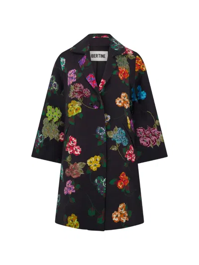 Libertine Notched-lapel Floral-print Coat In Black