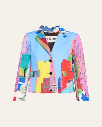 Libertine Nyc Print Single-breasted Short Jacket In Blue