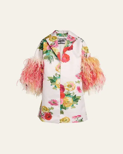 Libertine Pat Nixon Feathered Oversized Coat In Multi