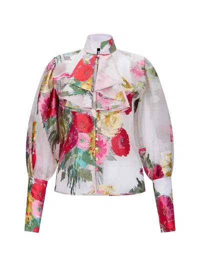 Libertine Pat Nixon Ruffled Floral-print Blouse In Multi