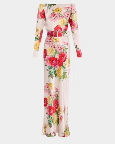 Libertine Pat Nixon Silk Belted Low-back Column Gown In Multi