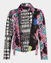 Libertine Patchwork Silk Bow-shoulder Moto Jacket In Mul