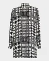 Libertine Peggys Houndstooth Silk Long-sleeve Blouse In Multi