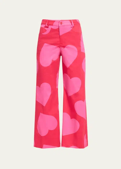 Libertine Pinky Red Heart Cropped Wide Leg Pants In Redpn