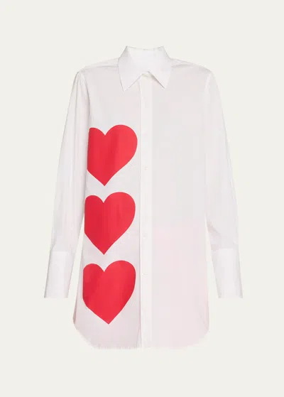 Libertine Pinky Red Hearts Long Classic Shirt In Wht