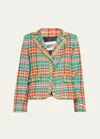 Libertine Plaid Button Trim Short Jacket In Grnmu