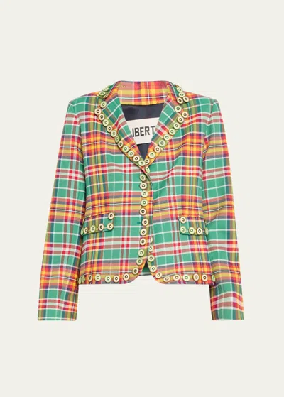 Libertine Plaid Button Trim Short Jacket In Grnmu