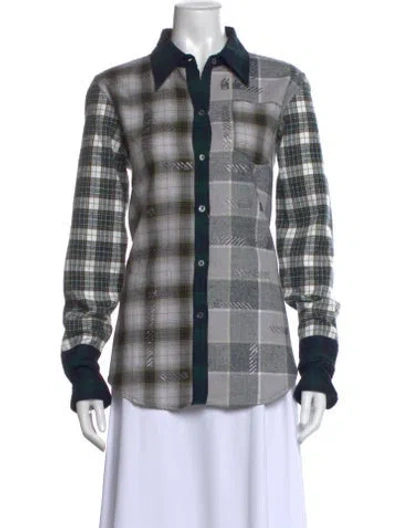 Pre-owned Libertine Plaid Print Long Sleeve Button-up Top In Blue