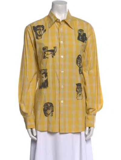 Pre-owned Libertine Plaid Print Long Sleeve Button-up Top In Yellow