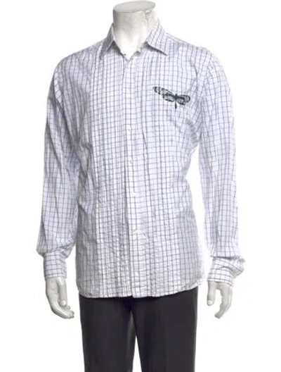 Pre-owned Libertine Plaid Print Long Sleeve Dress Shirt In White