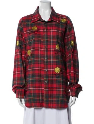 Pre-owned Libertine Plaid Print Long Sleeve Top In Red