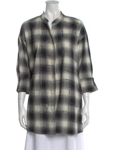 Pre-owned Libertine Plaid Print Three-quarter Sleeve Top In Black