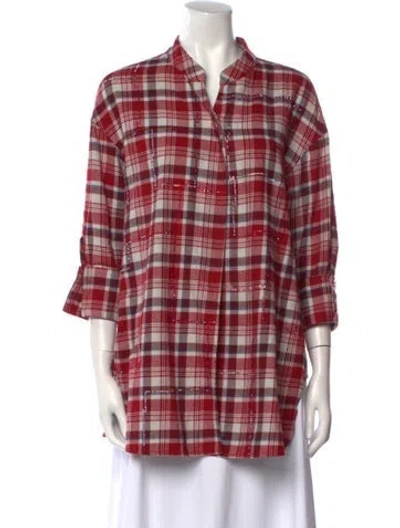Pre-owned Libertine Plaid Print V-neck Tunic In Red