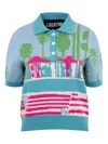 Libertine Poolside Palm-jacquard Short-sleeve Polo Top In Blue
