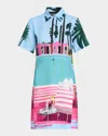 Libertine Poolside Preppy Short-sleeve Mini Polo Dress In Blue