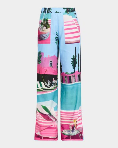 Libertine Poolside Print Straight-leg Pants In Multi