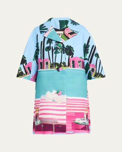 Libertine Poolside Printed 3/4-sleeve Single-breasted Coat In Multi Pattern