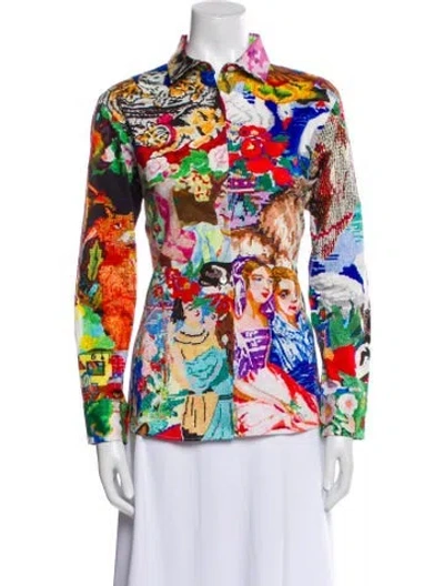 Pre-owned Libertine Printed Long Sleeve Button-up Top In Blue