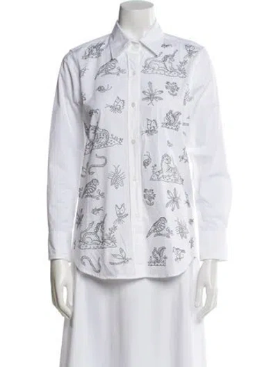 Pre-owned Libertine Printed Long Sleeve Button-up Top In White