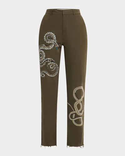 Libertine Reptilian Straight-leg Ankle Chino Pants In Dkoli