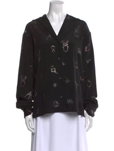 Pre-owned Libertine Silk Floral Print Blouse In Black