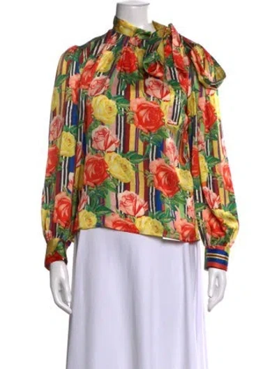Pre-owned Libertine Silk Floral Print Blouse In Orange