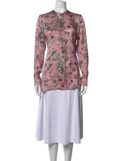 Pre-owned Libertine Silk Floral Print Button-up Top In Pink