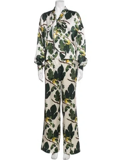 Pre-owned Libertine Silk Floral Print Pant Set In Green