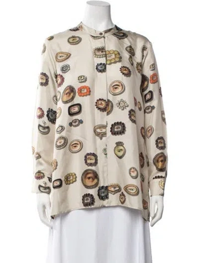 Pre-owned Libertine Silk Graphic Print Blouse In Neutrals