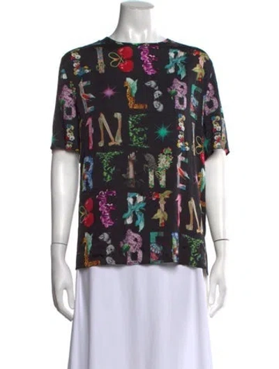 Pre-owned Libertine Silk Graphic Print Top In Black