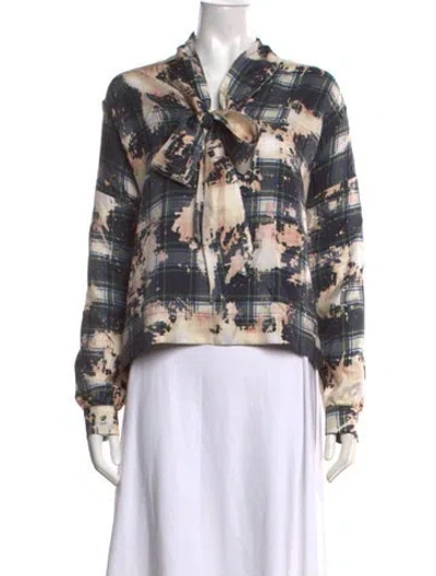 Pre-owned Libertine Silk Plaid Print Blouse In Neutrals