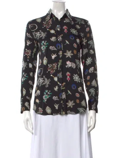 Pre-owned Libertine Silk Printed Button-up Top In Black