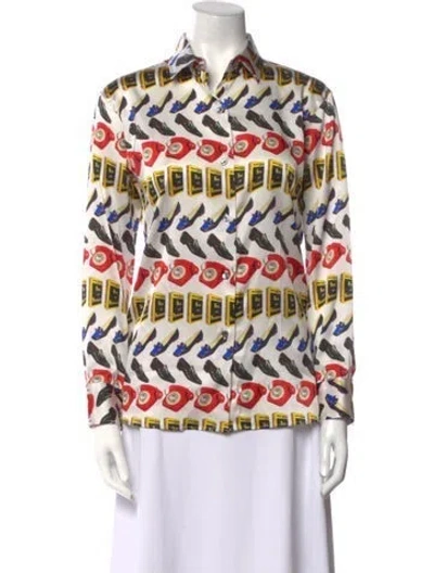 Pre-owned Libertine Silk Printed Button-up Top W/ Tags In Neutral