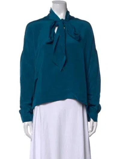 Pre-owned Libertine Silk Tie Neck Blouse In Blue