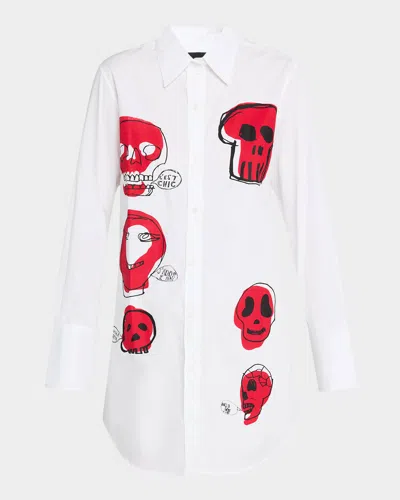 Libertine Sketch Skulls Long Classic Shirt In Wht
