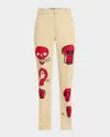 Libertine Sketch Skulls Straight-leg Raw-hem Chino Pants In Khk