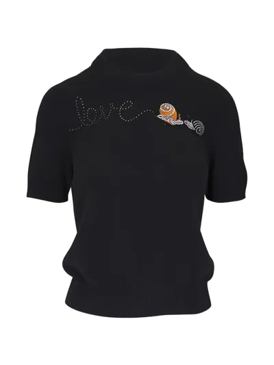 Libertine Snail Love Short-sleeve Cashmere Sweater In Black